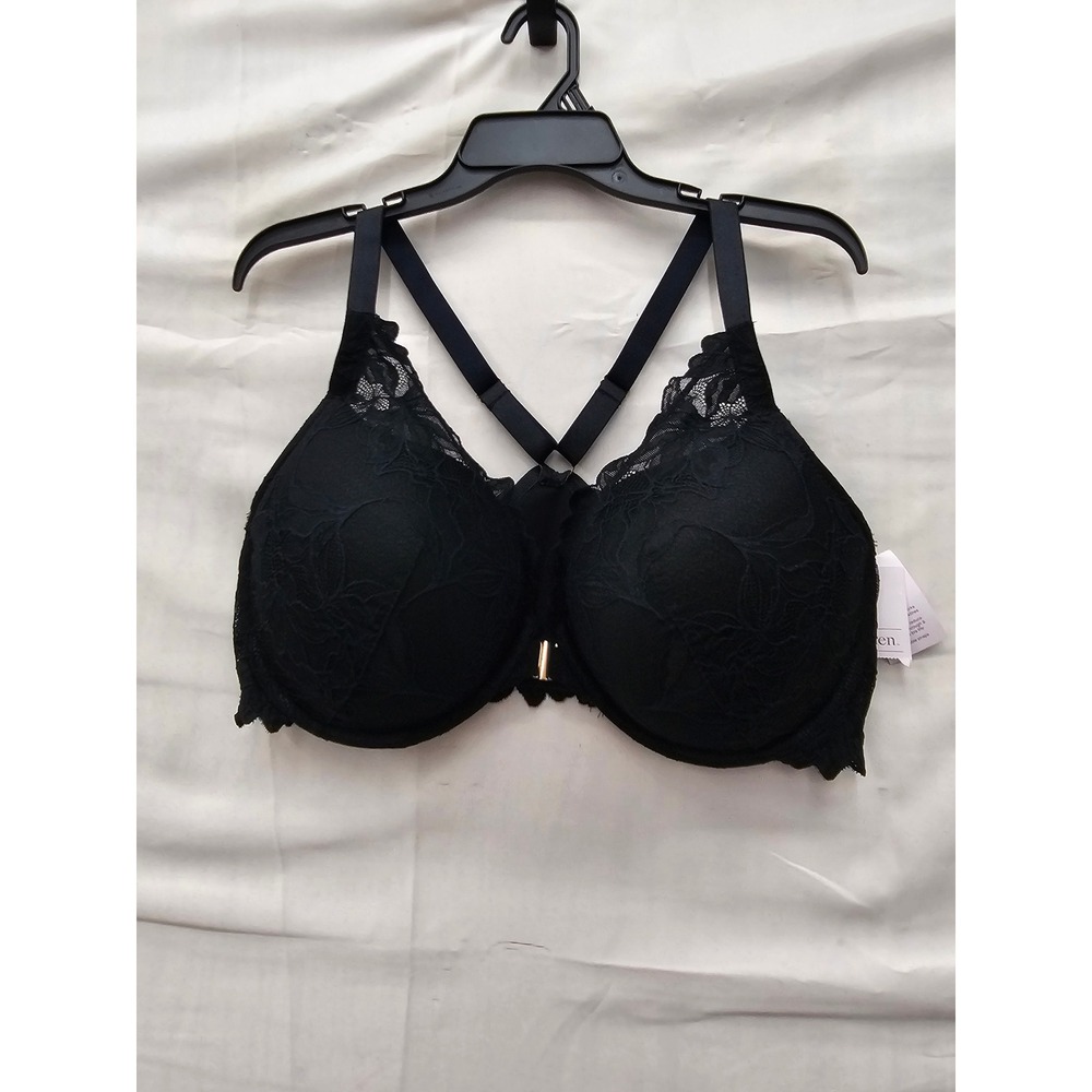 Auden Womens Lace Front Close Push Up Plunge Bra Black Nylon Blend Size 42DDD